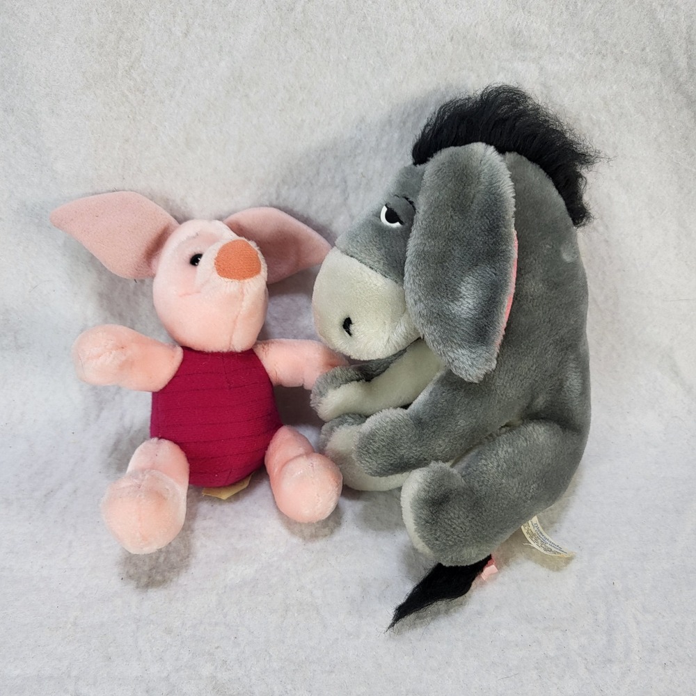 Vintage Disney Eeyore Piglet‎ Plush Set Disneyland Walt Disney World Korea 8"